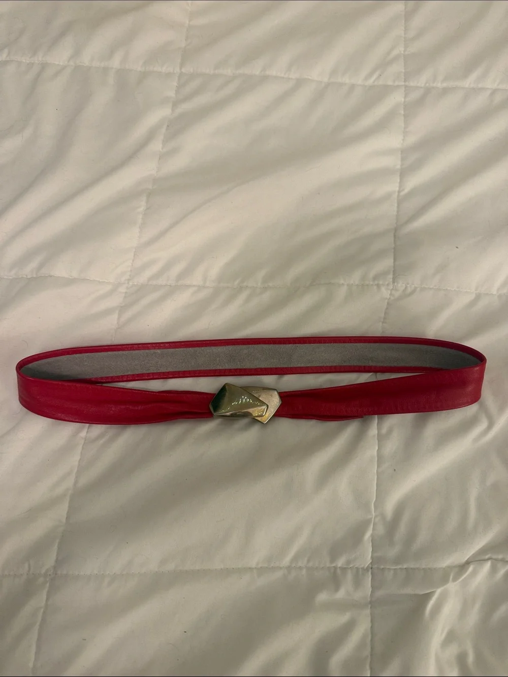 Red Women's Elastic Belt with Gold Geometric Buckle